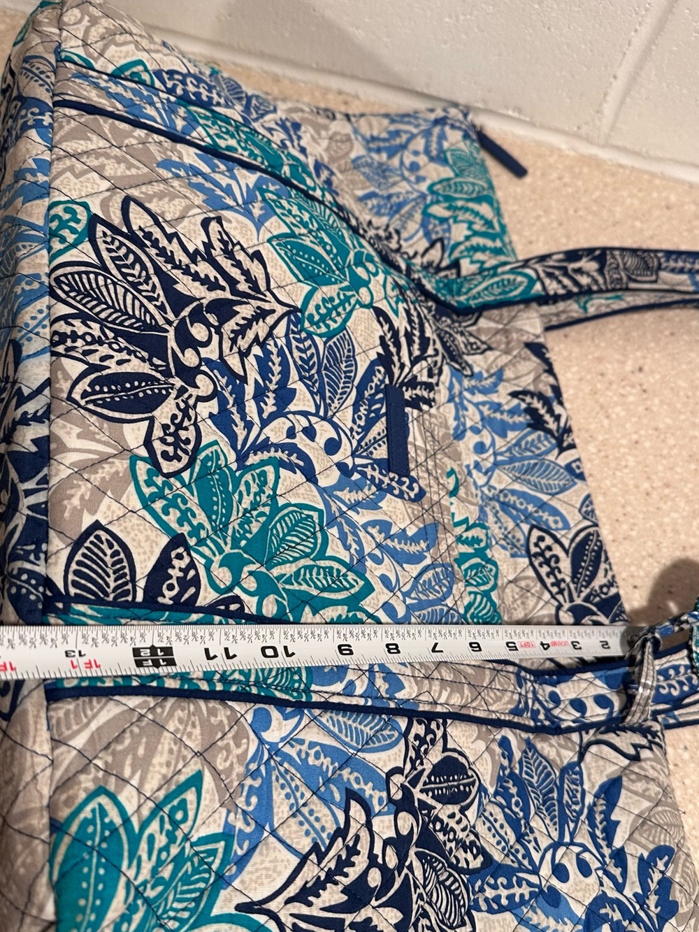 2pc Vera Bradley Miller Bag in "Santiago" Blue Teal Floral & Luggage Tag Set - Picture 14 of 16